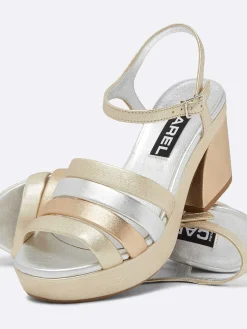 Platinum, Gold And Silver Multi-Laminated Leather Sandals-Carel Discount