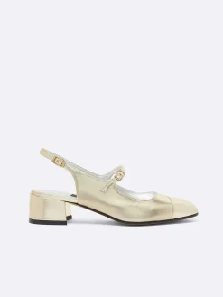 Platinum Leather Laminated Slingback Mary Janes-Carel Hot