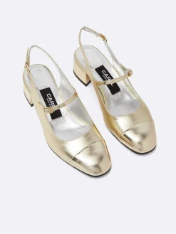 Platinum Leather Laminated Slingback Mary Janes-Carel Hot