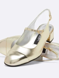 Platinum Leather Laminated Slingback Mary Janes-Carel Hot