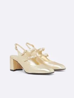 Platinum Leather Laminated Slingback Mary Janes-Carel Discount