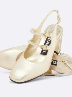 Platinum Leather Laminated Slingback Mary Janes-Carel Discount