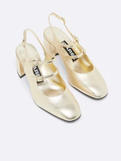 Platinum Leather Laminated Slingback Mary Janes-Carel Discount