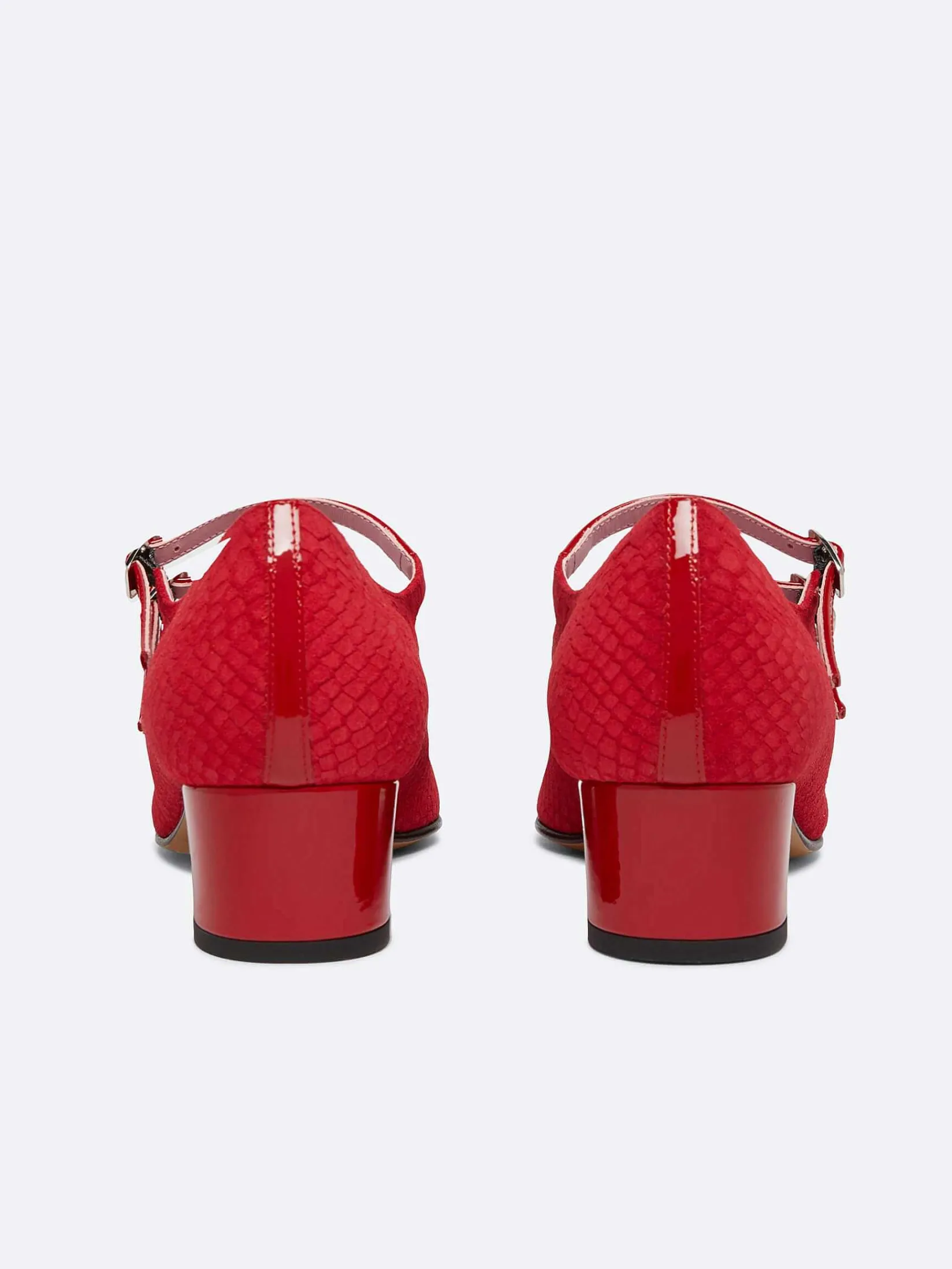 Red Embossed Suede And Upcycled Red Patent Leather Mary Janes Pumps-Carel Best