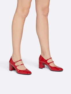 Red Patent Leather Mary Janes Pumps-Carel Flash Sale