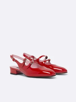 Red Patent Leather Slingback Mary Janes-Carel Sale
