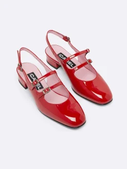 Red Patent Leather Slingback Mary Janes-Carel Sale