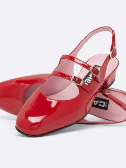 Red Patent Leather Slingback Mary Janes-Carel Sale