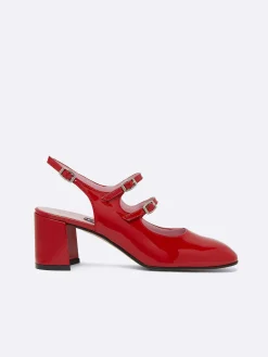 Red Patent Leather Slingback Mary Janes-Carel Fashion