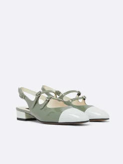 Sage Green And Water Green Patent Upcycled Leather Slingback Mary Janes-Carel Fashion