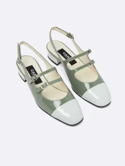 Sage Green And Water Green Patent Upcycled Leather Slingback Mary Janes-Carel Fashion