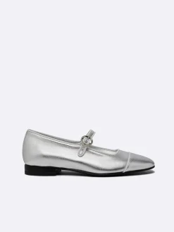 Silver And White Piping Leather Mary Janes-Carel Fashion