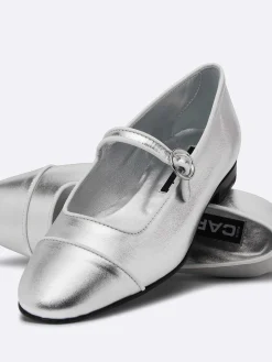 Silver And White Piping Leather Mary Janes-Carel Fashion