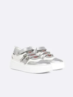 Silver Appleskin And White Mesh Sneakers-Carel Clearance