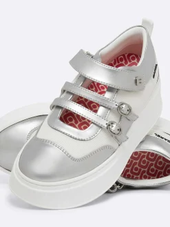 Silver Appleskin And White Mesh Sneakers-Carel Clearance