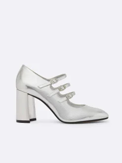 Silver Embossed Leather Mary Janes Pumps-Carel Clearance