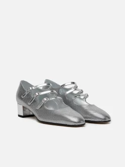 Silver Embossed Leather Mary Janes-Carel Sale
