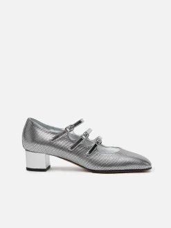 Silver Embossed Leather Mary Janes-Carel Sale