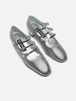 Silver Embossed Leather Mary Janes-Carel Sale