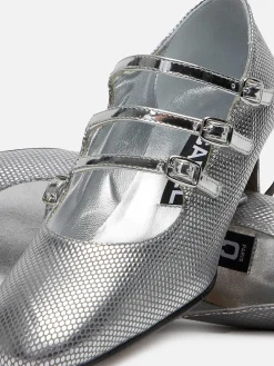 Silver Embossed Leather Mary Janes-Carel Sale