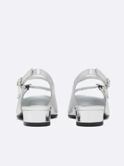 Silver Embossed Leather Slingback Mary Janes-Carel Sale