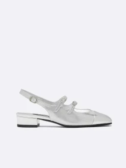 Silver Embossed Leather Slingback Mary Janes-Carel Sale
