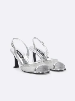 Silver Laminated Leather And Mesh Sandals-Carel Clearance