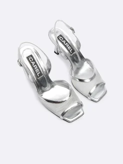Silver Laminated Leather And Mesh Sandals-Carel Clearance