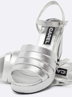 Silver Laminated Leather Buckles Sandals-Carel Outlet