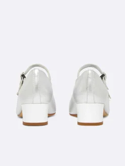 Silver Leather And White Patent Leather Heel Mary Janes Pumps-Carel Sale