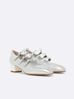 Silver Leather And White Patent Leather Heel Mary Janes Pumps-Carel Sale