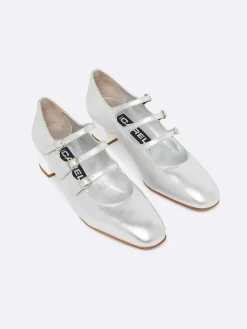 Silver Leather And White Patent Leather Heel Mary Janes Pumps-Carel Sale