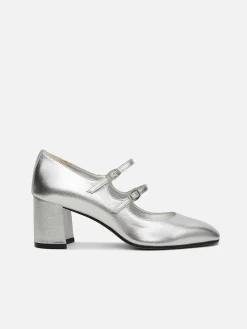 Silver Leather Mary Janes Pumps-Carel New