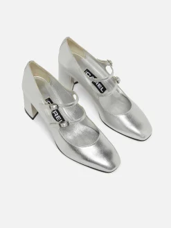 Silver Leather Mary Janes Pumps-Carel New
