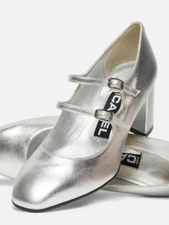 Silver Leather Mary Janes Pumps-Carel New