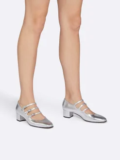 Silver Leather Mary Janes Pumps-Carel Fashion