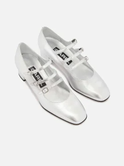 Silver Leather Mary Janes Pumps-Carel Fashion
