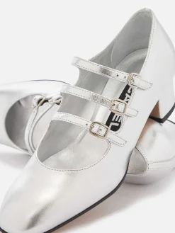 Silver Leather Mary Janes Pumps-Carel Fashion