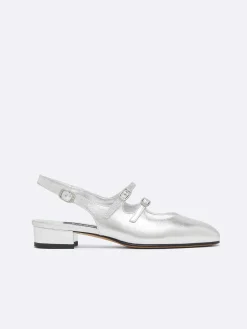 Silver Leather Mary Janes Slingback-Carel Online