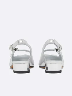 Silver Leather Mary Janes Slingback-Carel Online