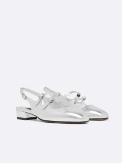 Silver Leather Mary Janes Slingback-Carel Online