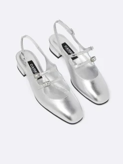 Silver Leather Mary Janes Slingback-Carel Online