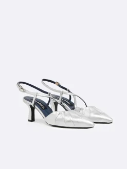 Silver Leather Slingback Pumps-Carel Store