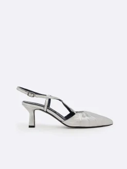 Silver Leather Slingback Pumps-Carel Store