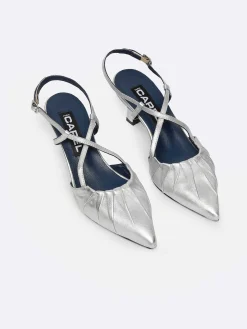 Silver Leather Slingback Pumps-Carel Store