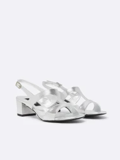 Silver Mesh Embossed Leather Sandals-Carel Best Sale