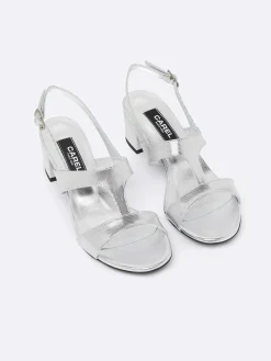 Silver Mesh Embossed Leather Sandals-Carel Best Sale