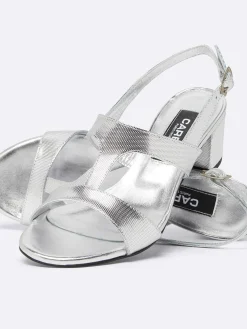 Silver Mesh Embossed Leather Sandals-Carel Best Sale