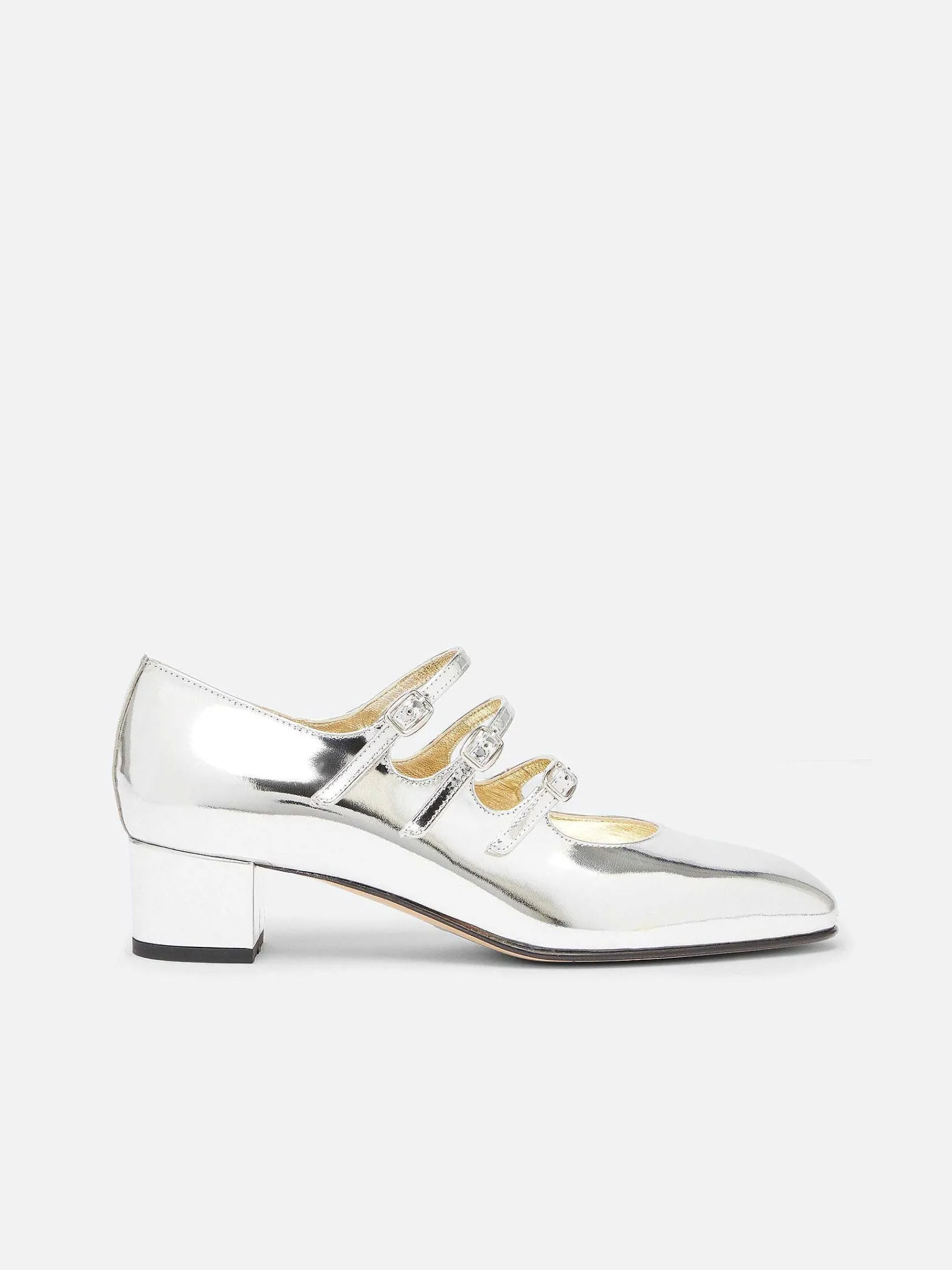 Silver Mirror Effect Leather Mary Janes Pumps-Carel Store