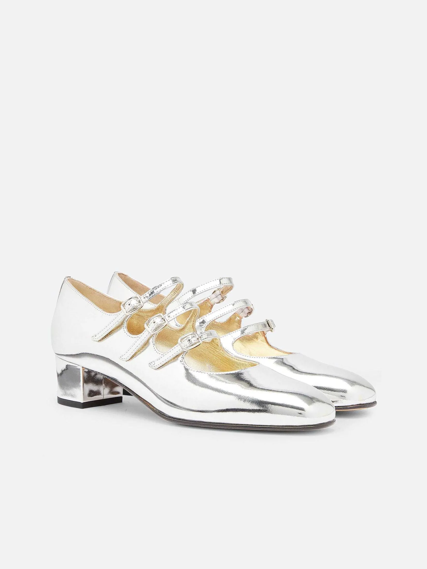 Silver Mirror Effect Leather Mary Janes Pumps-Carel Store